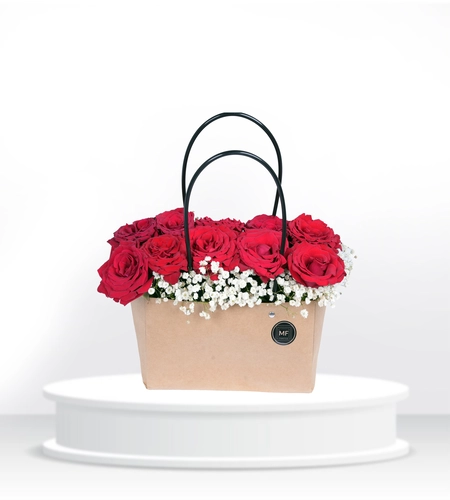 Classic Red Rose Elegance in a Brown Flower Bag Classic Red Rose Elegance in a Brown Flower Bag